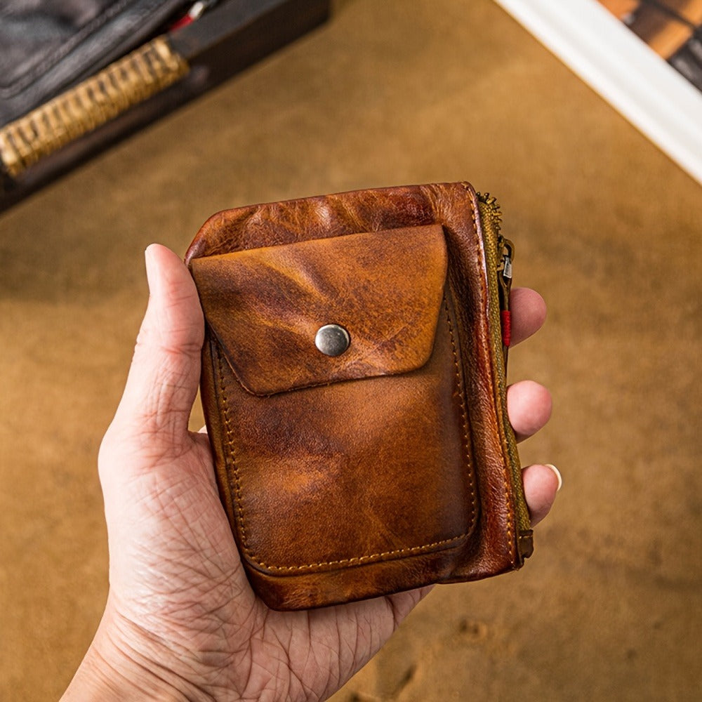 Men's Wallet – 2 Colors, Snap Coin Organizer Zipper Leather – detail view 9