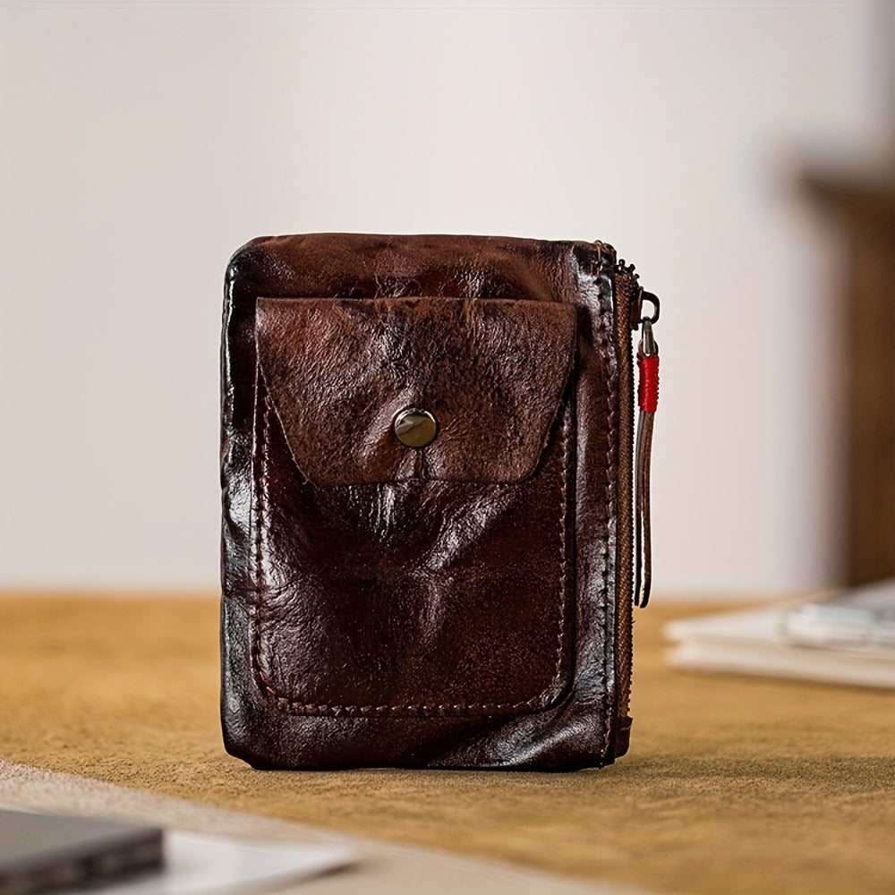 Men's Wallet – 2 Colors, Snap Coin Organizer Zipper Leather – detail view 2