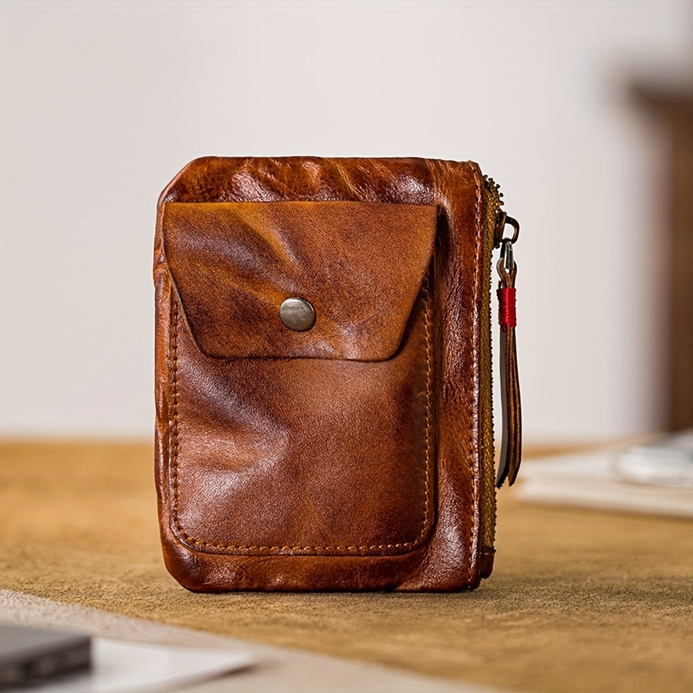 Men's Wallet – 2 Colors, Snap Coin Organizer Zipper Leather – detail view 4