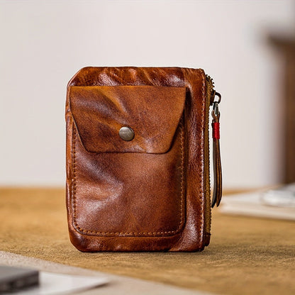 Men's Wallet – 2 Colors, Snap Coin Organizer Zipper Leather – detail view 4