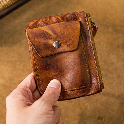 Men's Wallet – 2 Colors, Snap Coin Organizer Zipper Leather – detail view 6