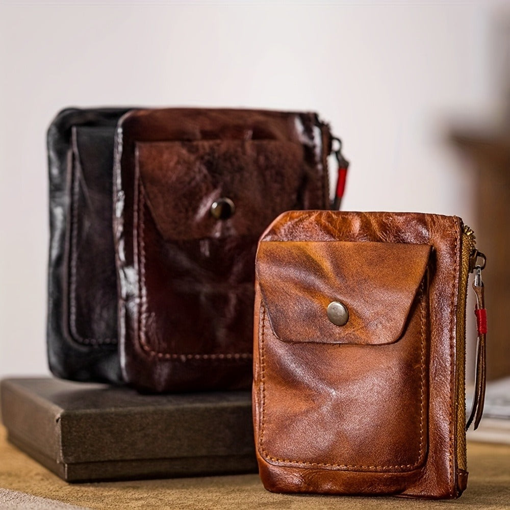 Men's Wallet – 2 Colors, Snap Coin Organizer Zipper Leather – detail view 7