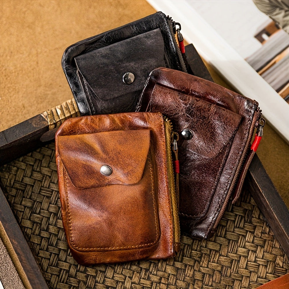Men's Wallet – 2 Colors, Snap Coin Organizer Zipper Leather – detail view 8