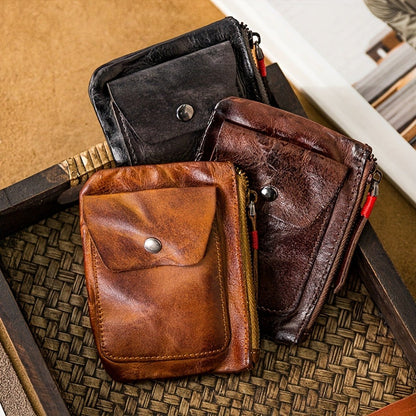Men's Wallet – 2 Colors, Snap Coin Organizer Zipper Leather – detail view 8