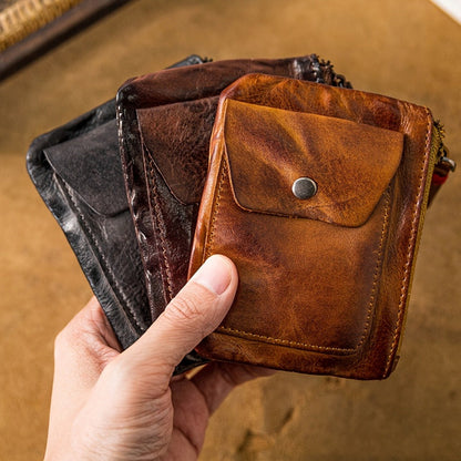 Men's Wallet – 2 Colors, Snap Coin Organizer Zipper Leather – front view