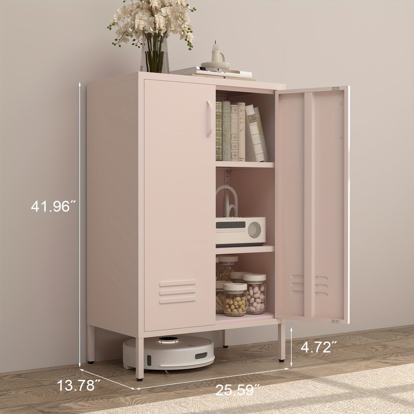 Storage Cabinet shown in the pink option