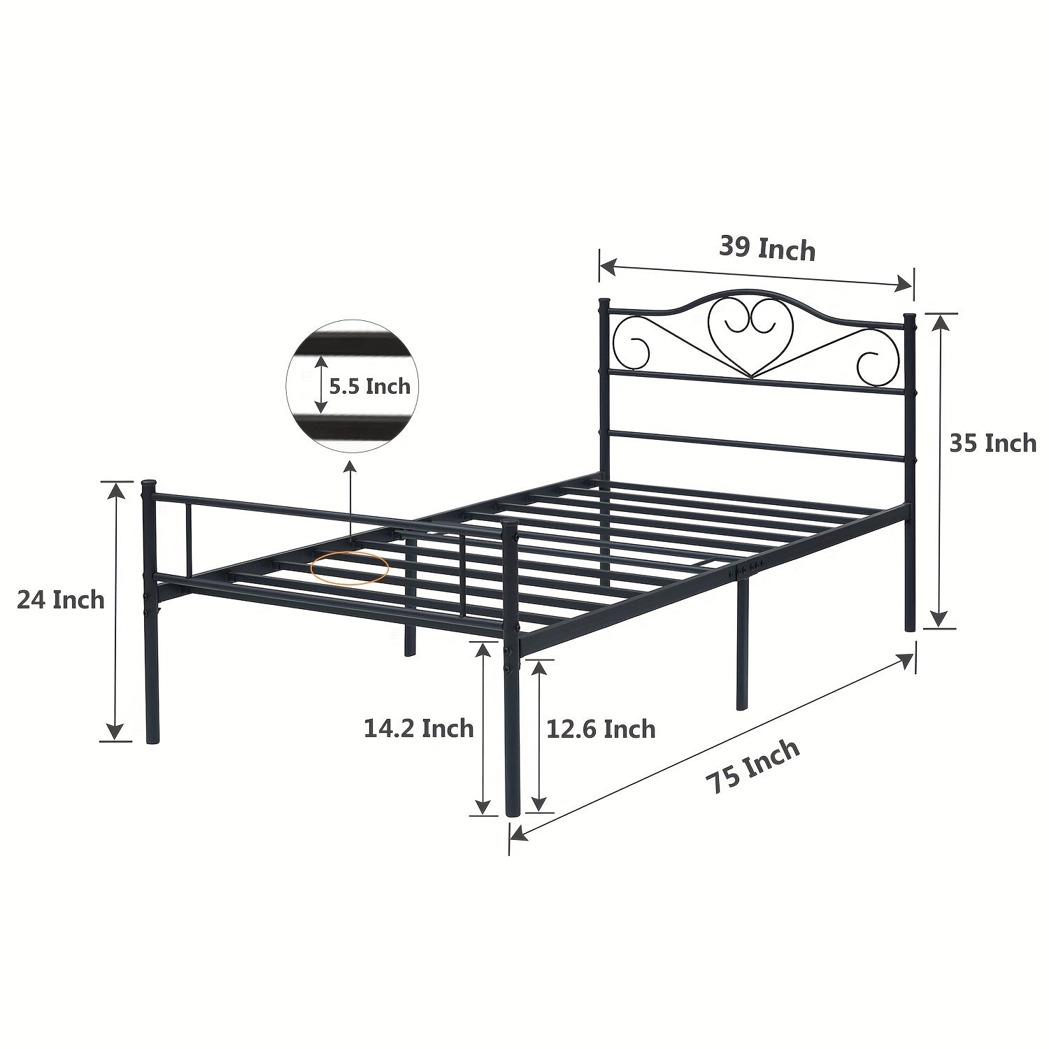 Bed Frame shown in the Black, Twin option