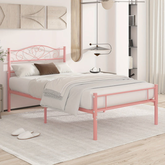 Bed Frame, Metal Platform with Headboard and Footboard Steel Slat Support No Box Spring shown in the main product view