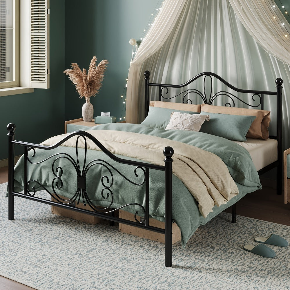 Bed Frame, Metal Platform with Butterfly Pattern Headboard & Footboard - No Box Spring shown in the main product view