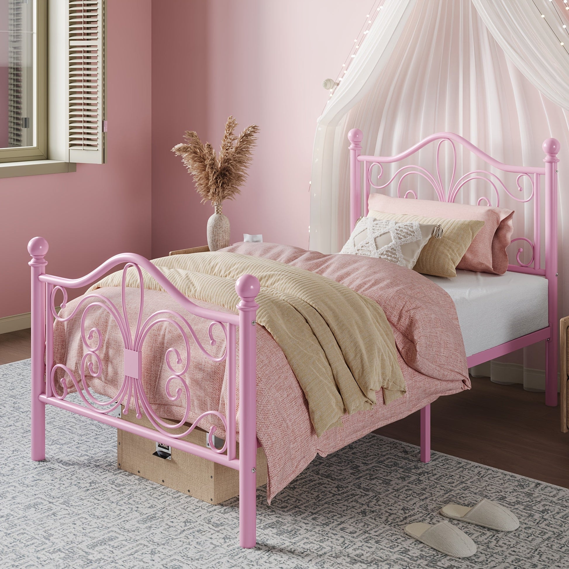 Bed Frame shown in the pink, Twin option