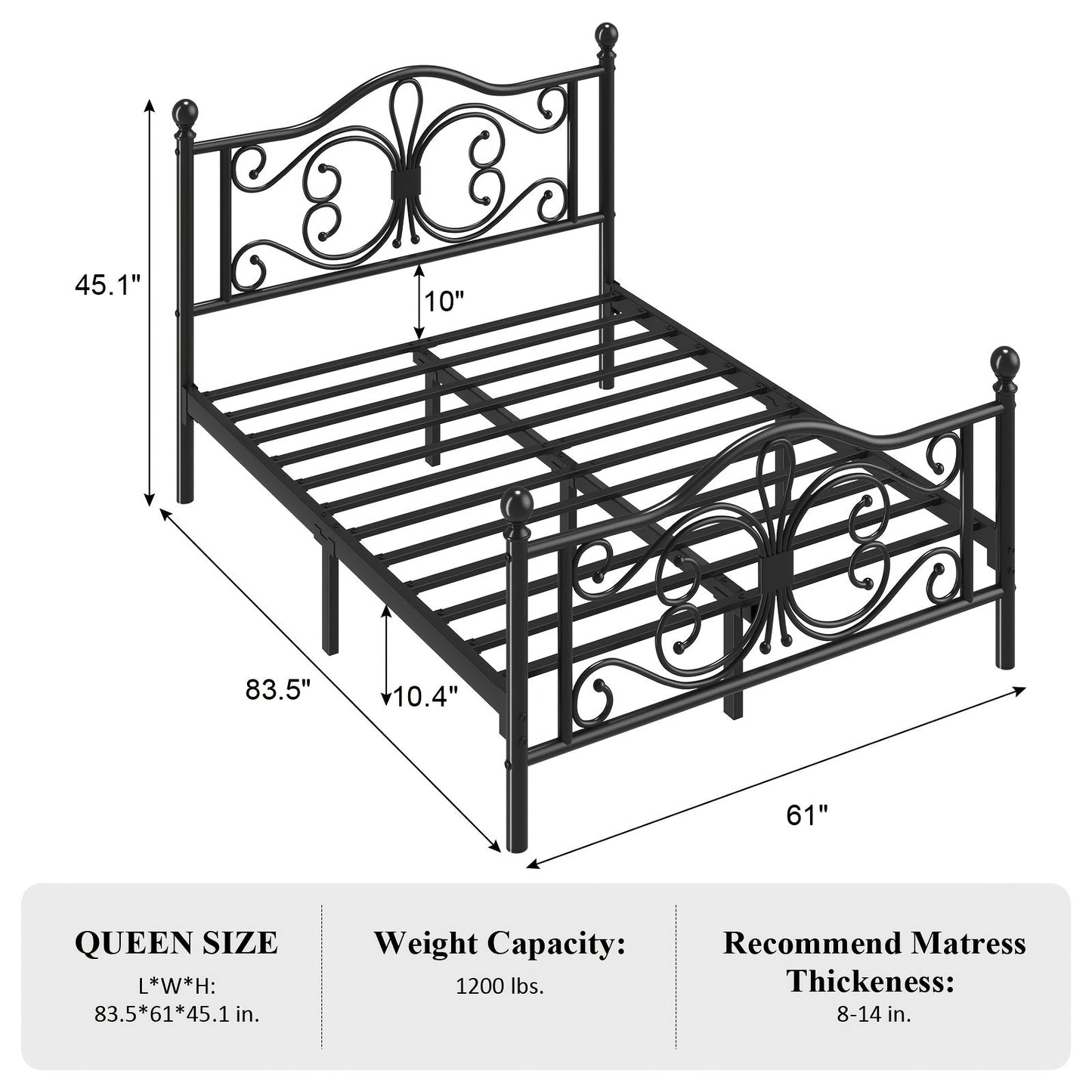 Bed Frame shown in the Black, Queen option