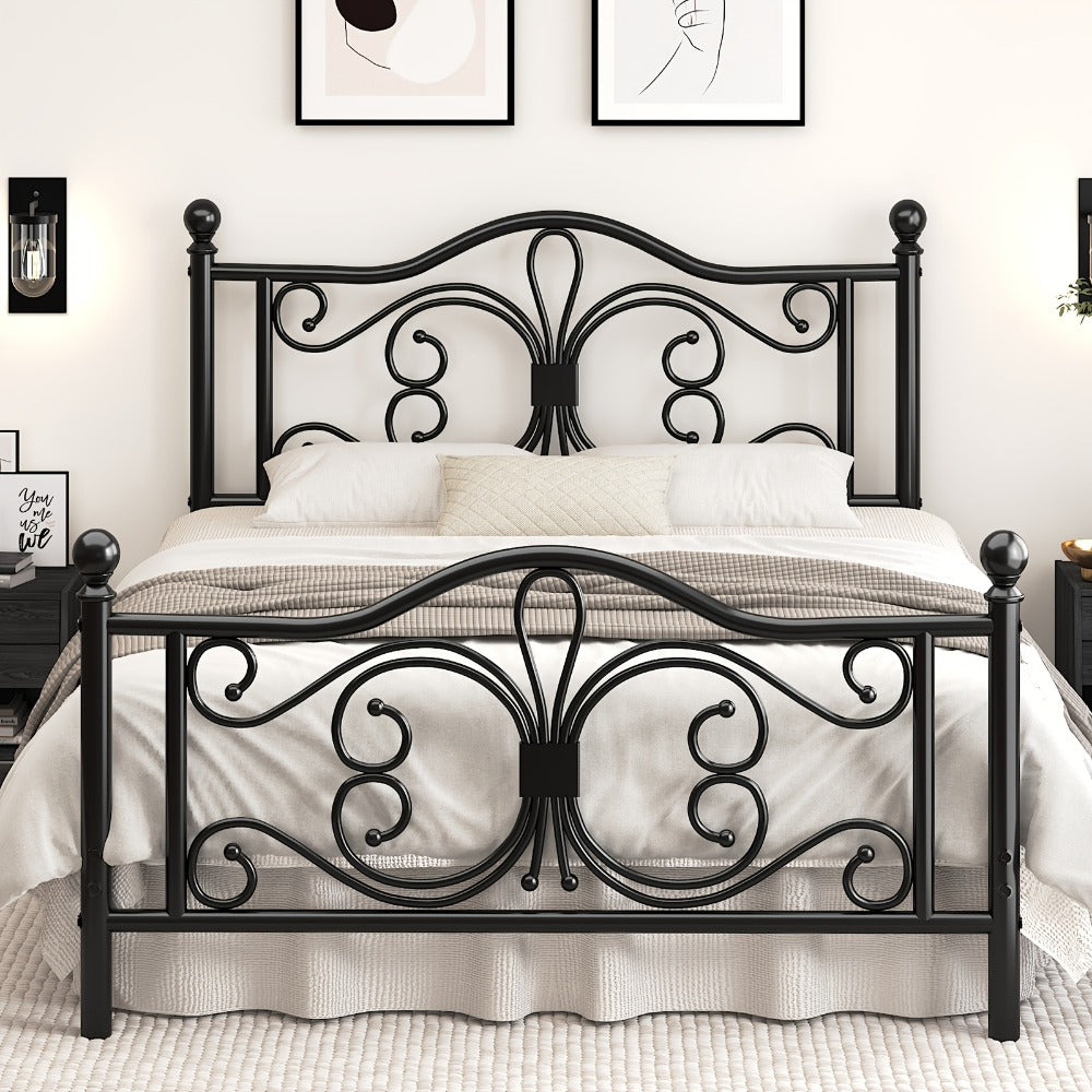 Bed Frame, Butterfly with Under-Bed Storage - Vintage Pattern Headboard & Footboard, Metal shown in the main product view