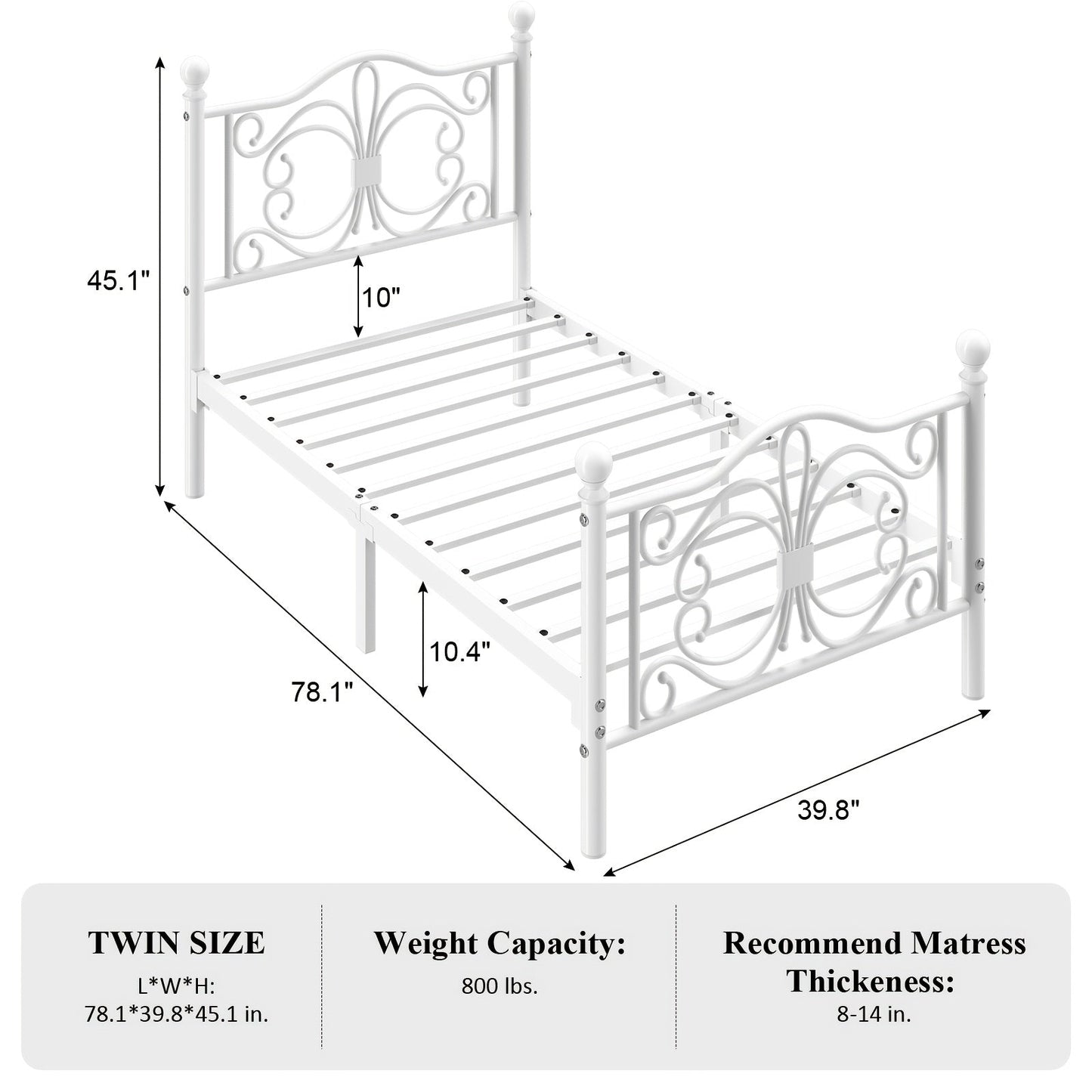 Bed Frame shown in the 【white】, Twin option