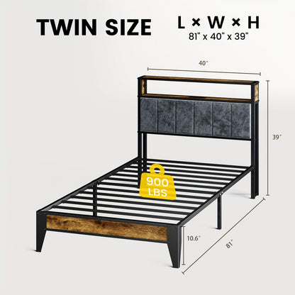 Metal Bed Frame with LED Lighting, Mattress Support Frame for Bedroom detail image - detail view 10