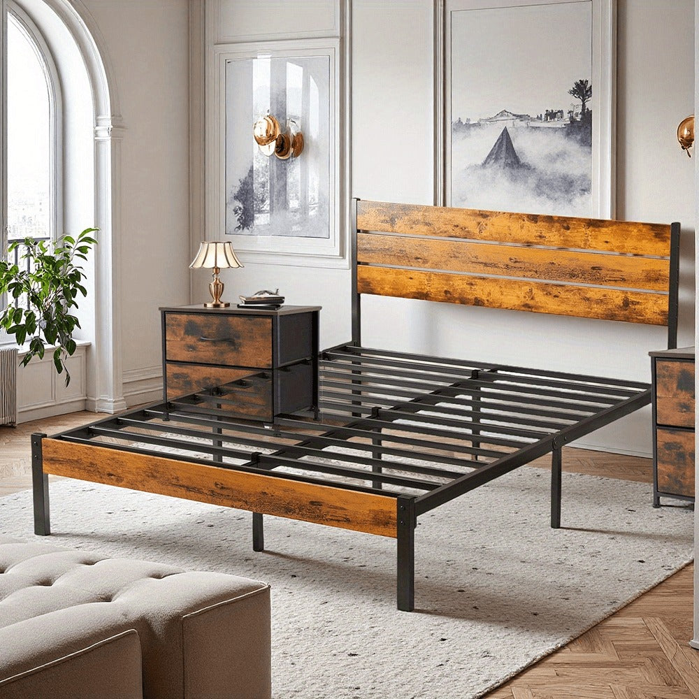 Metal Bed Frame with No Box Spring Needed and Solid Wood Construction for Bedroom detail image - detail view 16