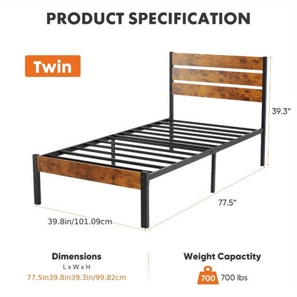 Metal Bed Frame with No Box Spring Needed and Solid Wood Construction for Bedroom detail image - detail view 4