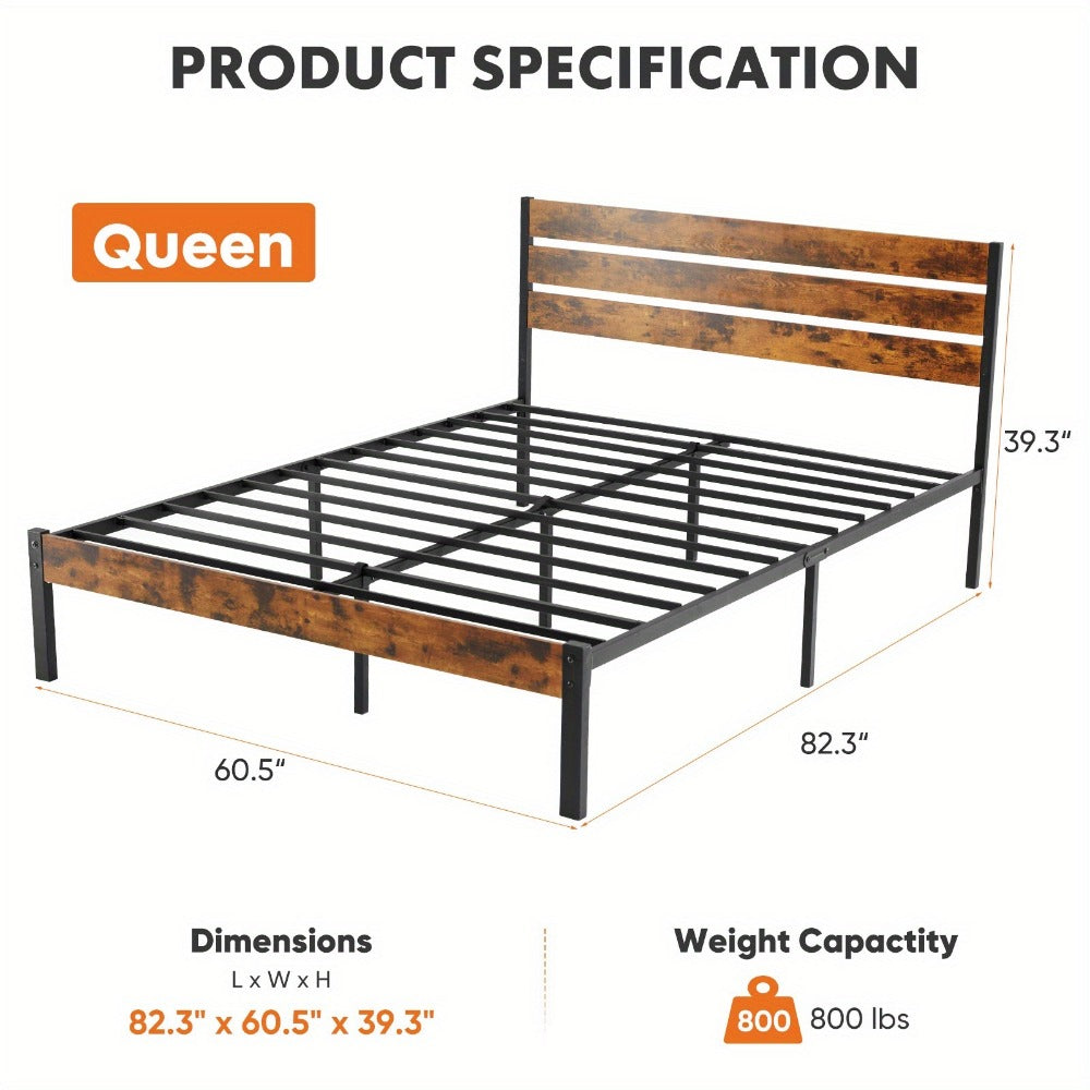 Metal Bed Frame with No Box Spring Needed and Solid Wood Construction for Bedroom detail image - detail view 7
