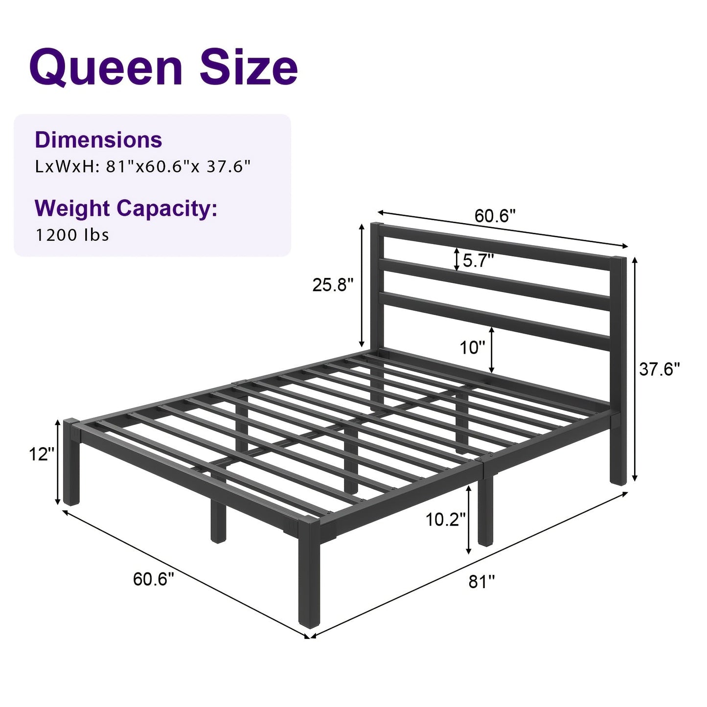 Bed Frame shown in the Black, Queen option