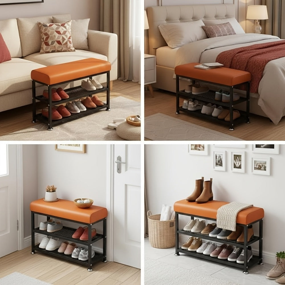 Metal Entryway Bench with Padded Seat for Comfortable Everyday Seating detail image - detail view 10