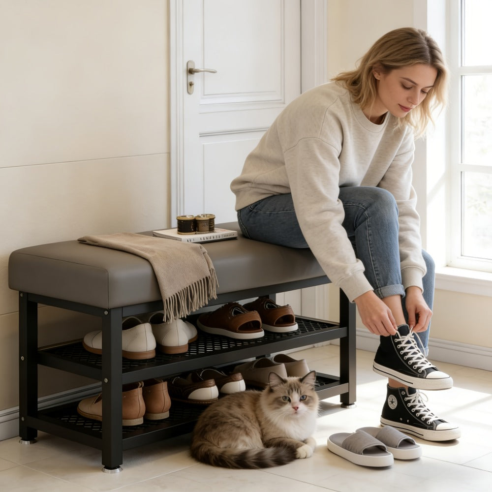 Metal Entryway Bench with Padded Seat for Comfortable Everyday Seating detail image - detail view 4