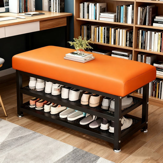 Entryway Bench, Shoe Changing Stool with Soft Cushion and Shoe Storage, Metal Frame Shoe shown in the main product view