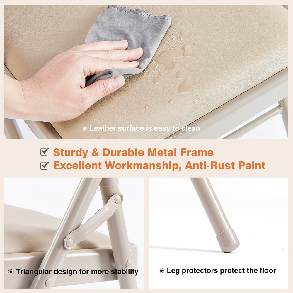 Metal Faux Leather Folding Chair with Stackable Design for Comfortable Everyday Seating detail image - detail view 8