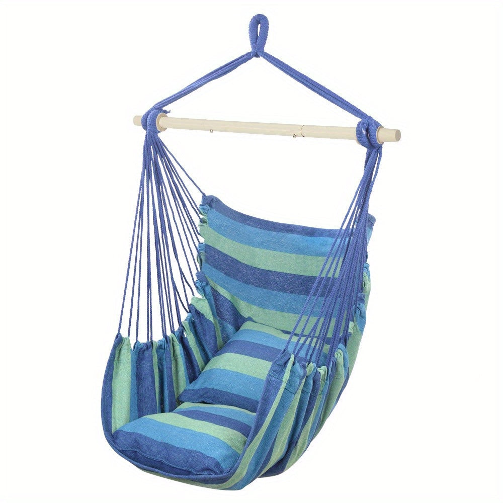 Hammock Swing Chair shown in the Blue Green Stripe option