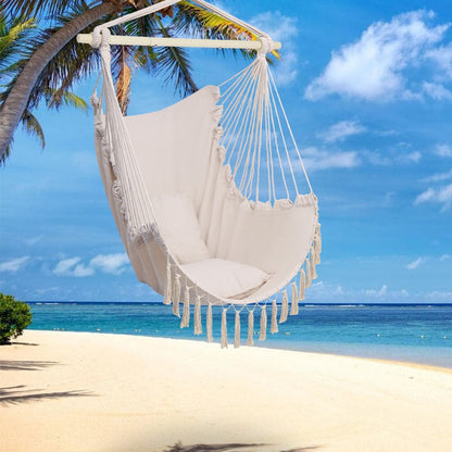 Metal Hammock Swing Chair with Macrame Weave and Canvas Seat for Patio detail image - detail view 10