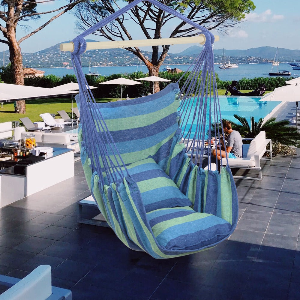 Metal Hammock Swing Chair with Macrame Weave and Canvas Seat for Patio detail image - detail view 12