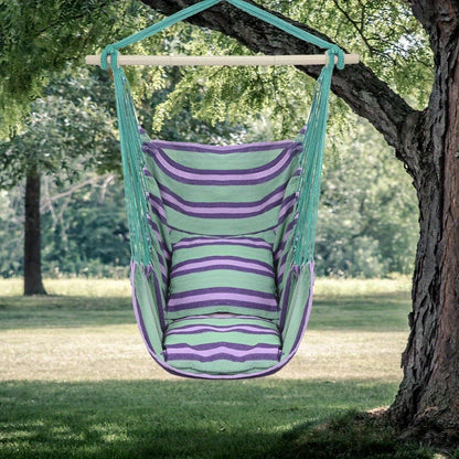Metal Hammock Swing Chair with Macrame Weave and Canvas Seat for Patio detail image