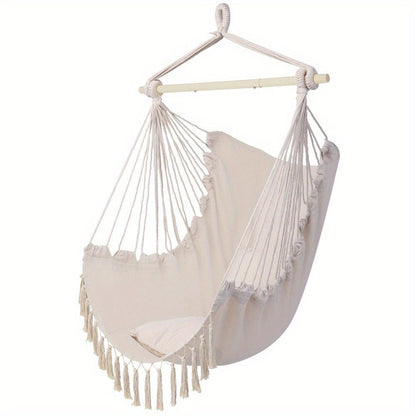Metal Hammock Swing Chair with Macrame Weave and Canvas Seat for Patio detail image - detail view 3