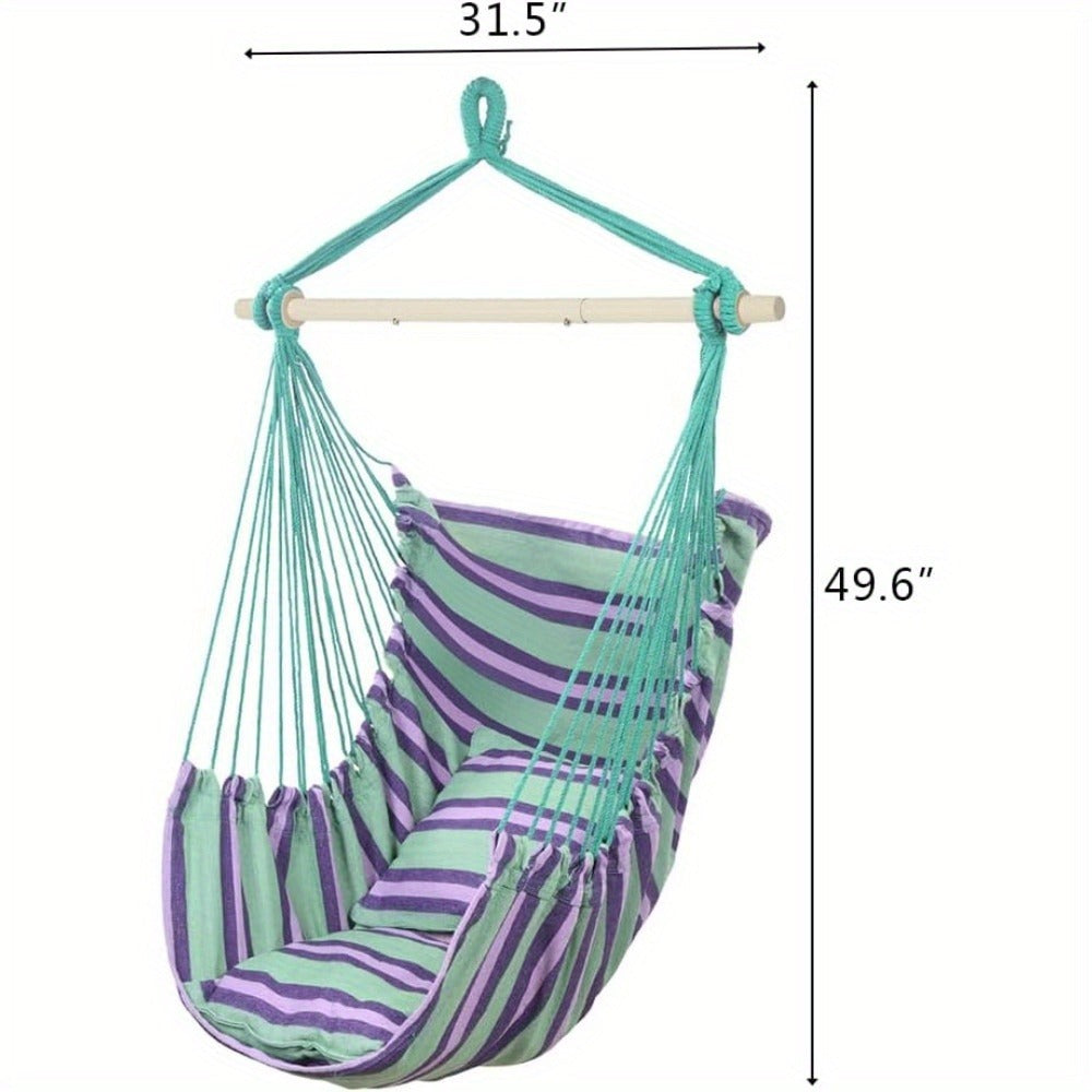 Metal Hammock Swing Chair with Macrame Weave and Canvas Seat for Patio detail image - detail view 4