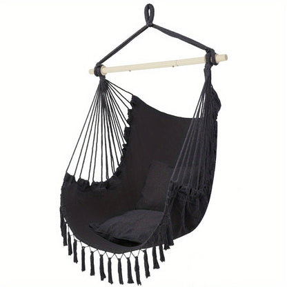 Metal Hammock Swing Chair with Macrame Weave and Canvas Seat for Patio detail image - detail view 5