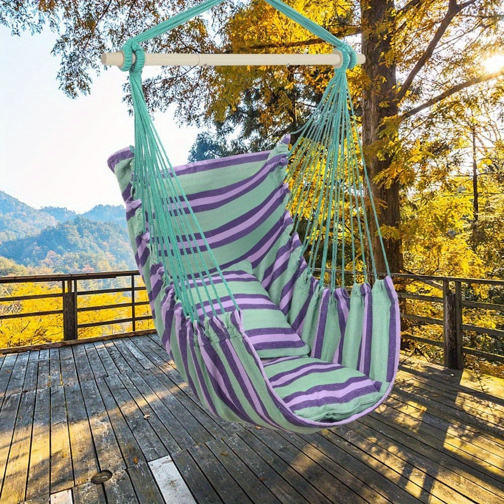 Metal Hammock Swing Chair with Macrame Weave and Canvas Seat for Patio detail image - detail view 6