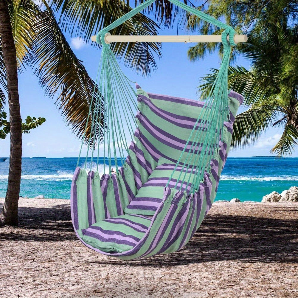 Metal Hammock Swing Chair with Macrame Weave and Canvas Seat for Patio detail image - detail view 8