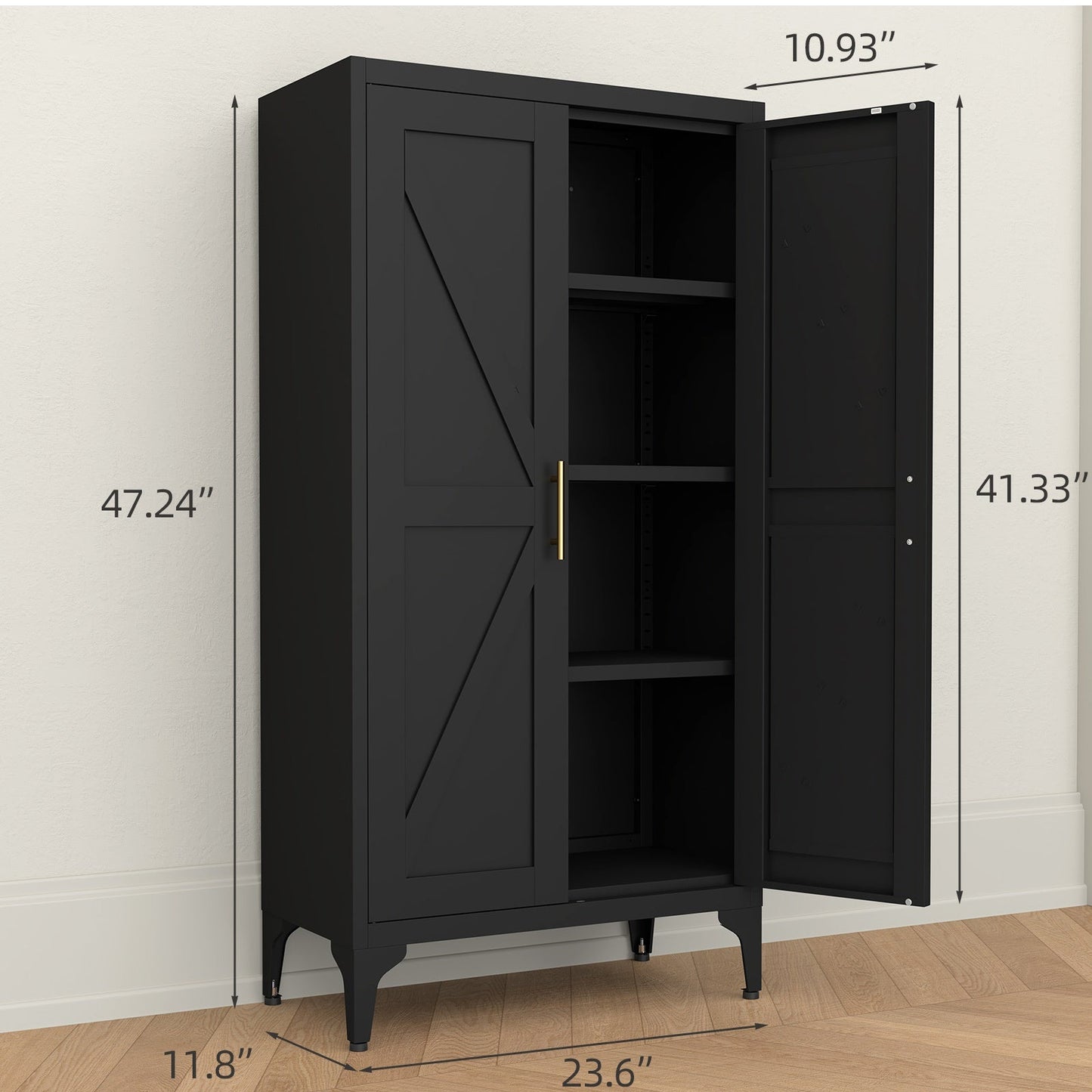 Storage Cabinet shown in the 47 inch Black option