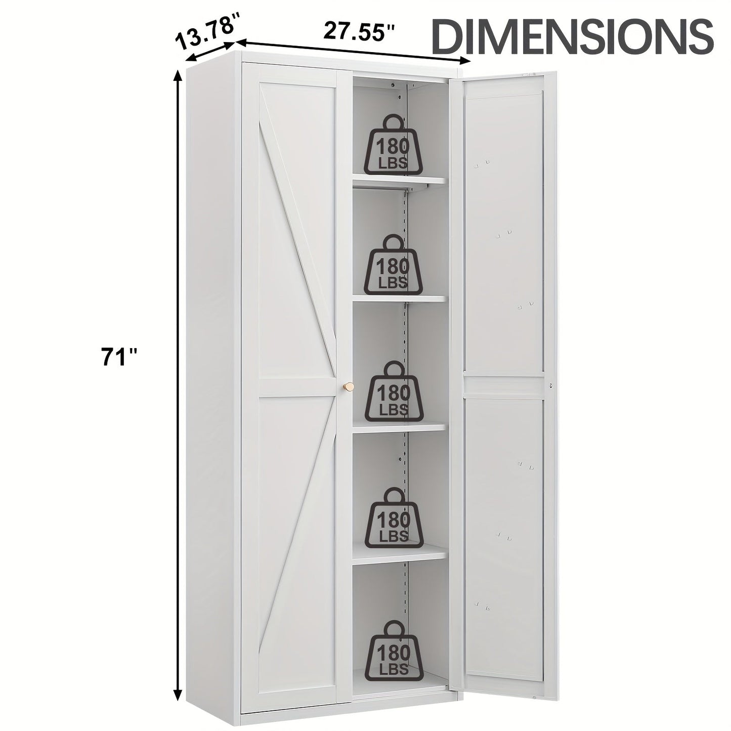 Storage Cabinet shown in the 71 inch White option