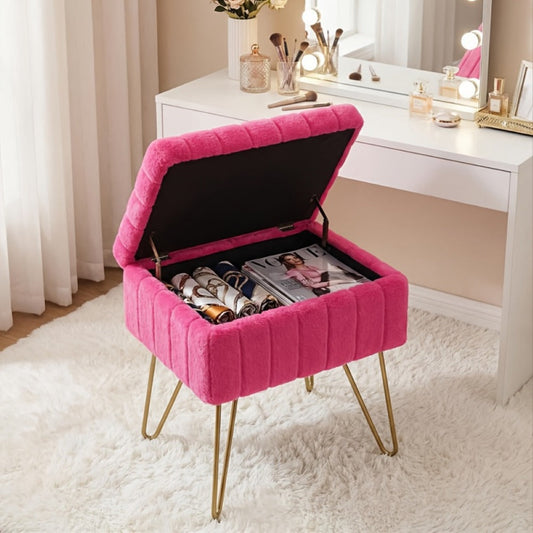 Vanity Stool with Padded Cushion & 4 Metal Legs, Adjustable Anti-Slip Feet Makeup Stool shown in the main product view