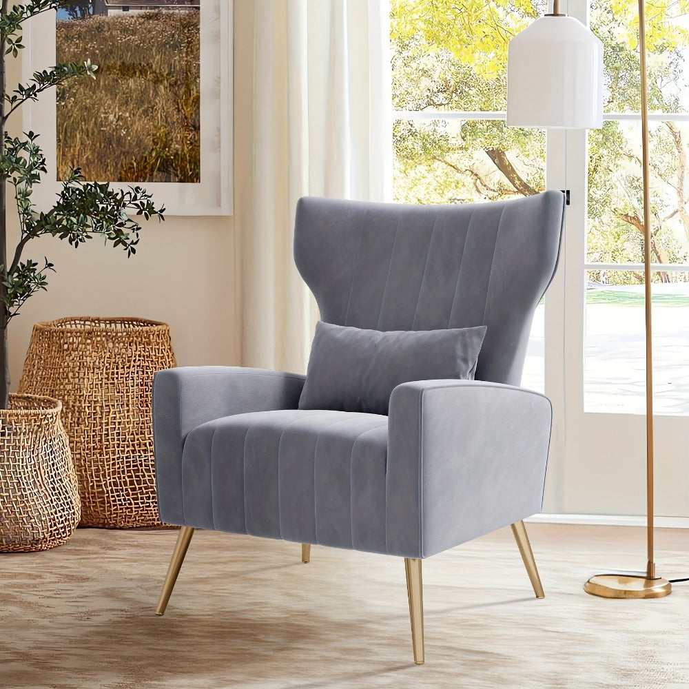 Metal Velvet Accent Chair, Living Room Armchair for Comfortable Everyday Seating detail image - detail view 5