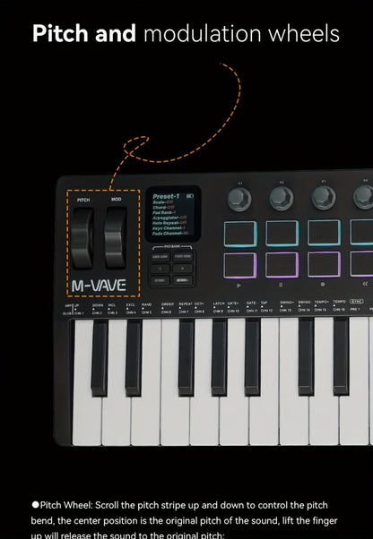 MIDI Keyboard Controller, Wireless, 37 Keys, M-VAVE, SMK37PRO for Music Production detail image - detail view 16