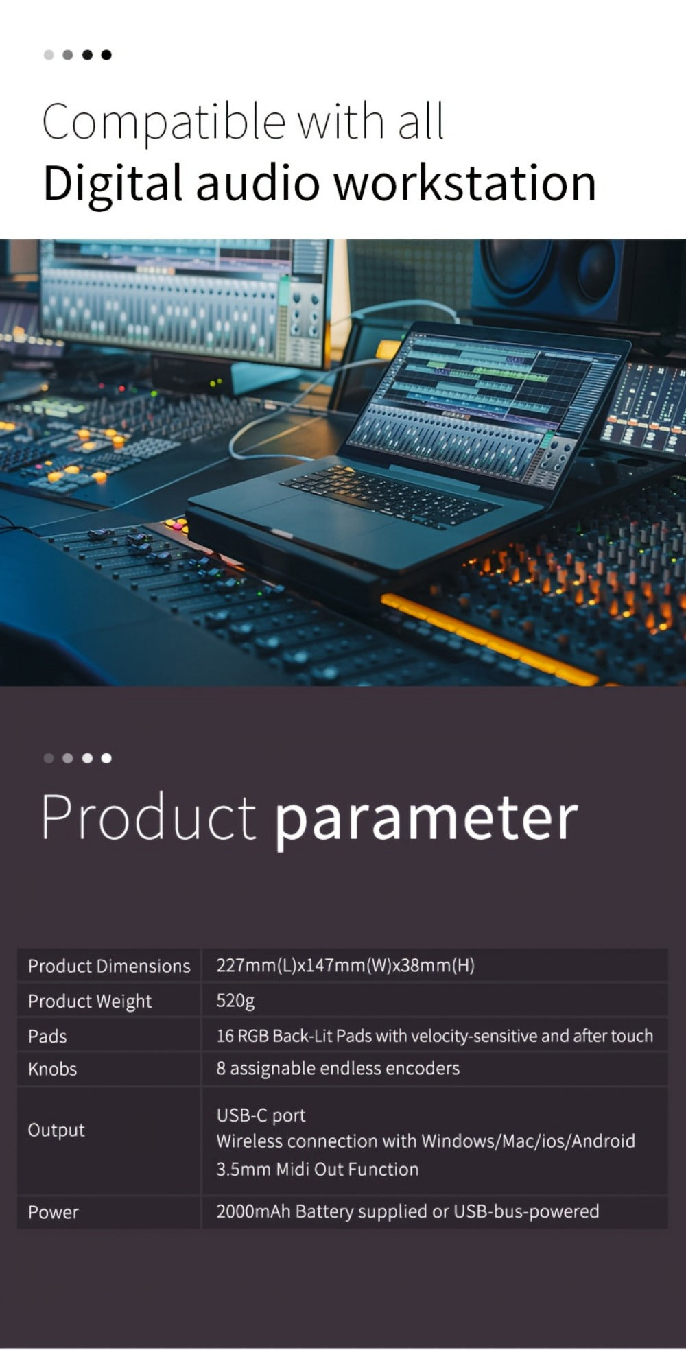 MIDI Pad Controller, USB, Wireless, Professional-Grade, Multi-Effects for Music Production detail image - detail view 16