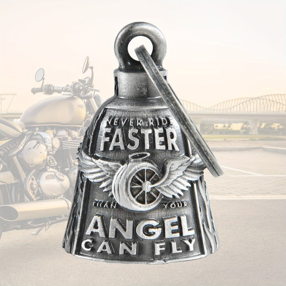 Motorcycle Guardian Bell - Keychain Wheel with Wings Good Luck Spirit Riding for Bikers, Includes - main product view