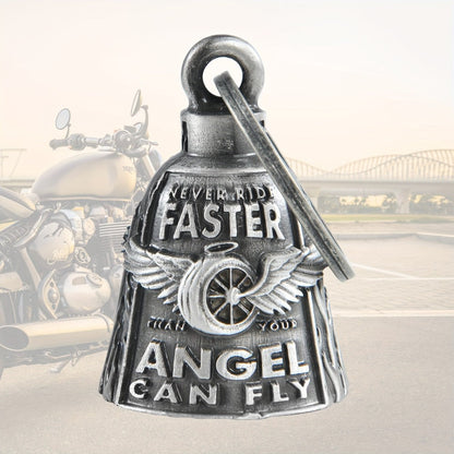 Motorcycle Guardian Bell - Keychain Wheel with Wings Good Luck Spirit Riding for Bikers, Includes - main product view