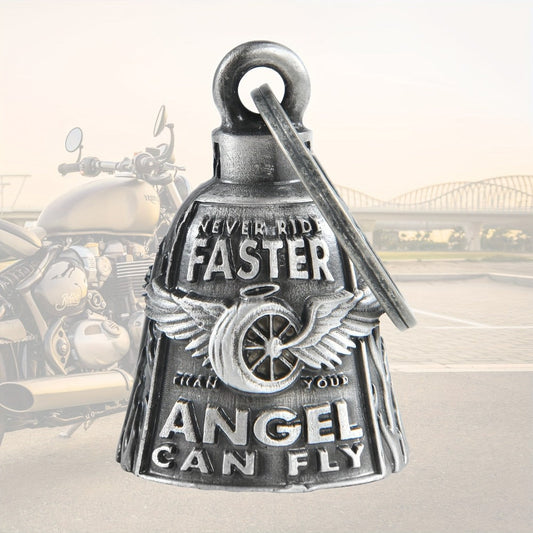 Motorcycle Guardian Bell - Keychain Wheel with Wings Good Luck Spirit Riding for Bikers, Includes - main product view