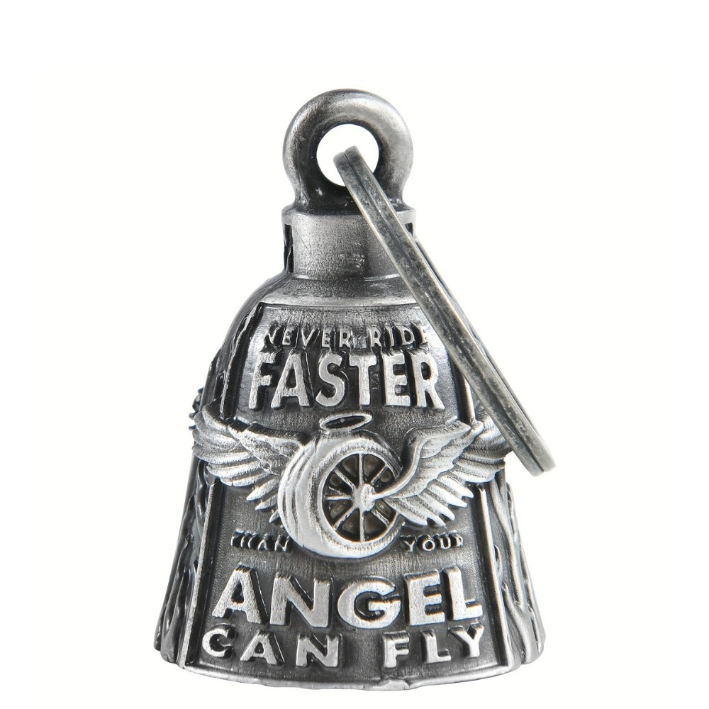 Motorcycle Guardian Bell - Keychain Wheel with Wings Good Luck Spirit Riding for Bikers, Includes - product detail view 2