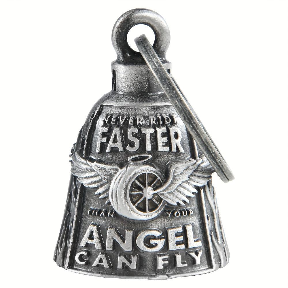 Motorcycle Guardian Bell - Keychain Wheel with Wings Good Luck Spirit Riding for Bikers, Includes - product detail view 3