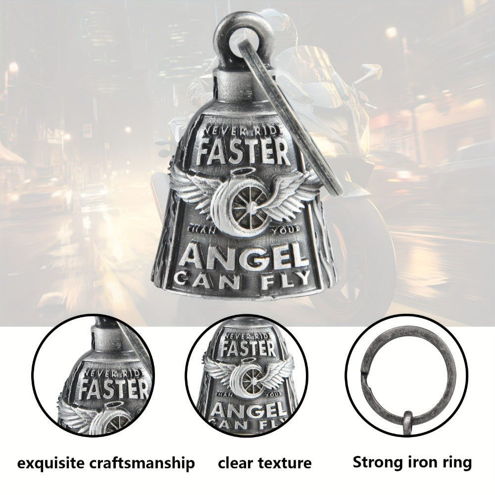 Motorcycle Guardian Bell - Keychain Wheel with Wings Good Luck Spirit Riding for Bikers, Includes - product detail view 5