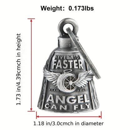 Motorcycle Guardian Bell - Keychain Wheel with Wings Good Luck Spirit Riding for Bikers, Includes - product detail view 6