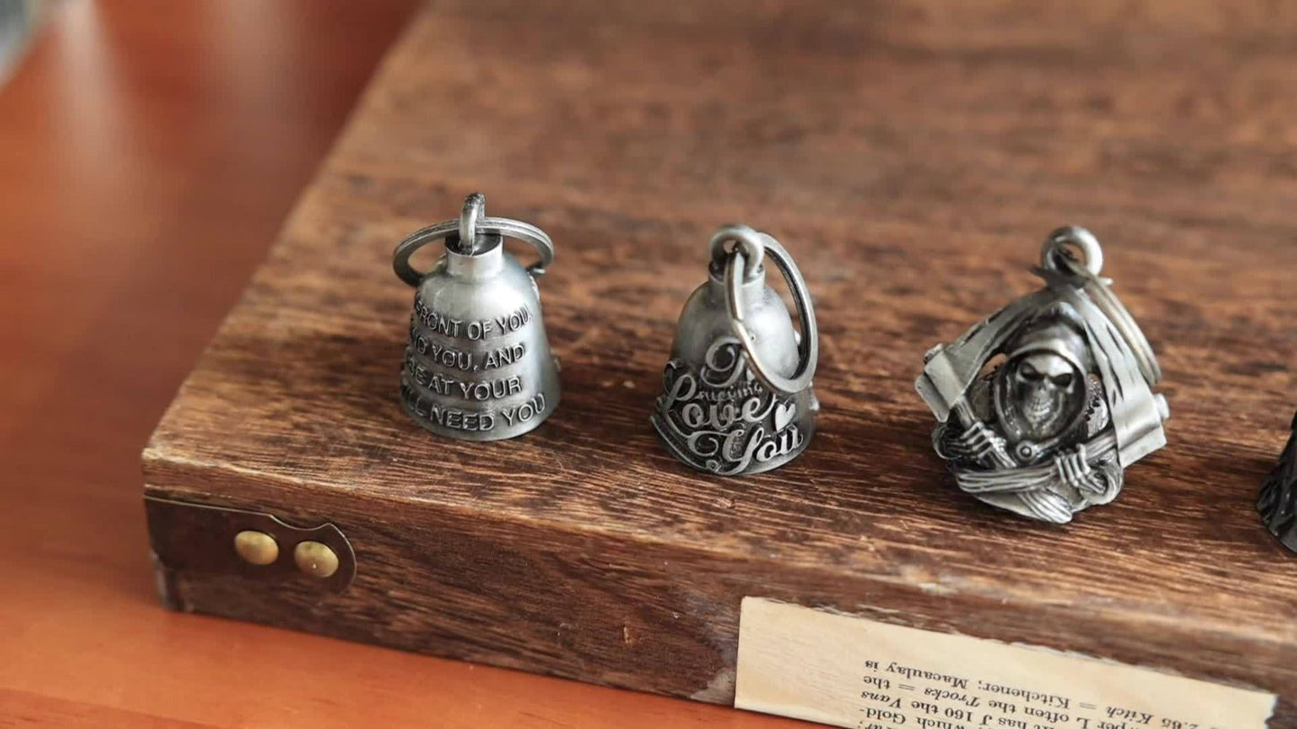 Motorcycle Guardian Bell - Keychain Wheel with Wings Good Luck Spirit Riding for Bikers, Includes - product detail view 7