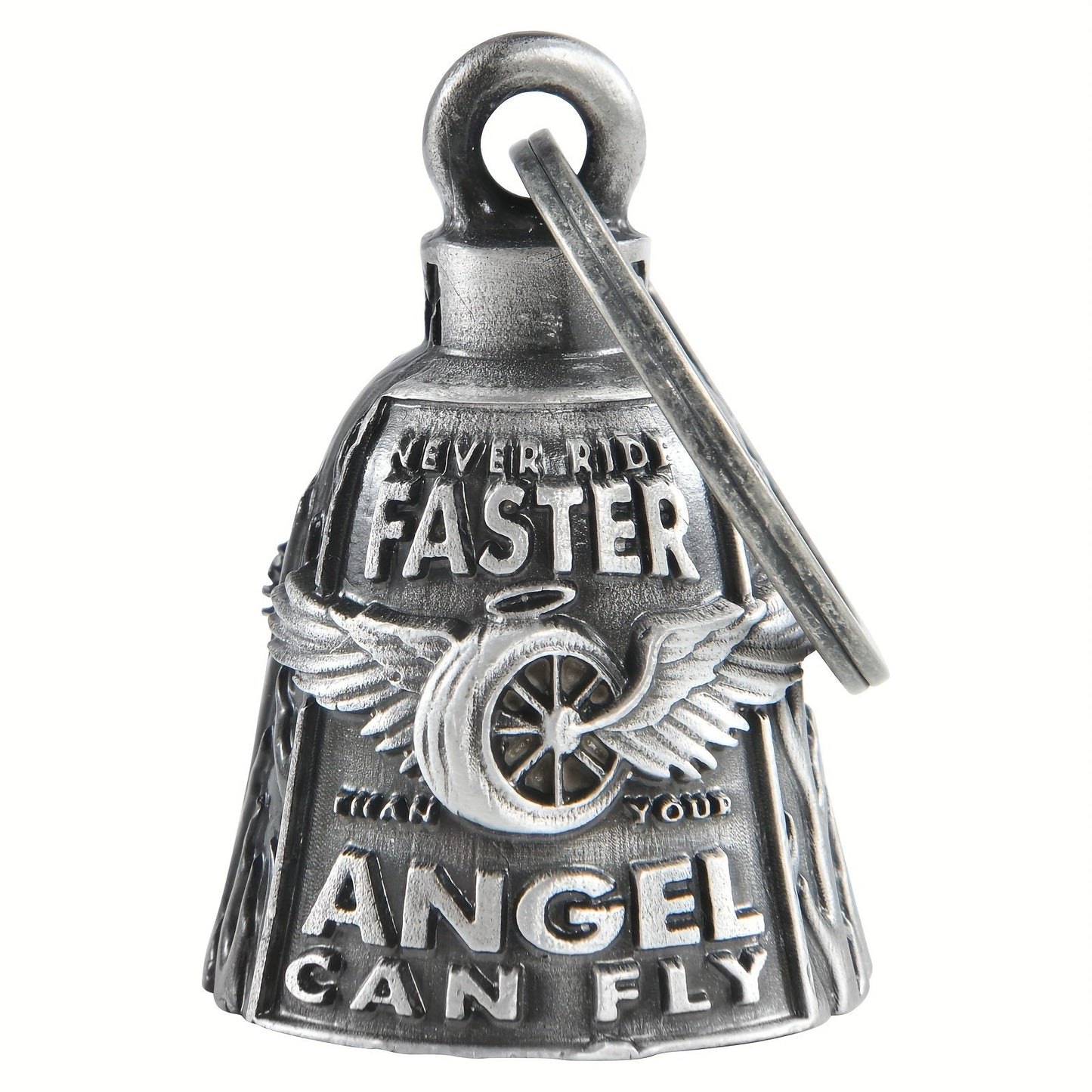 Motorcycle Guardian Bell - Keychain Wheel with Wings Good Luck Spirit Riding for Bikers, Includes - product detail view 9